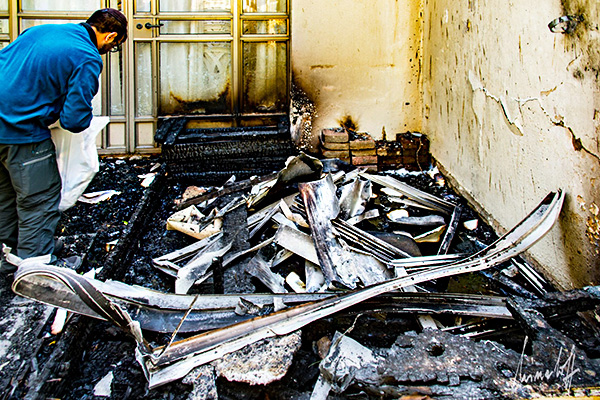 Entrance of the Moriah synagogue after the fire. Photo courtesy of Masorti.org